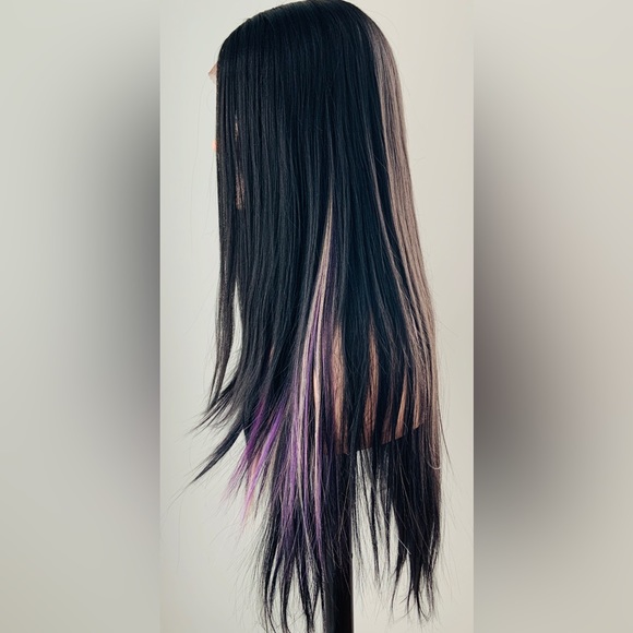 Very Pretty Long Black/Purple/Multi Color Premium Fiber Lace Front Wig - Picture 7 of 8